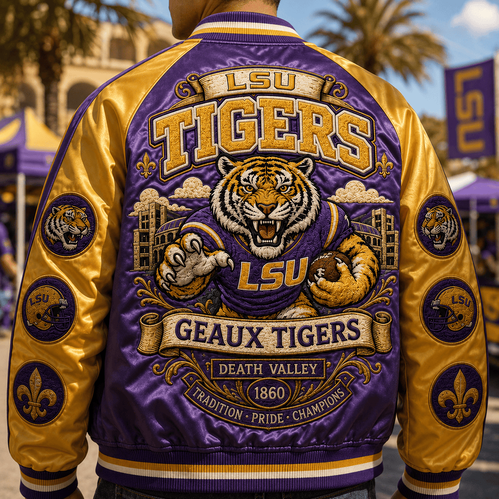 PREMIUM LSU SATIN BASEBALL JACKET NTNA